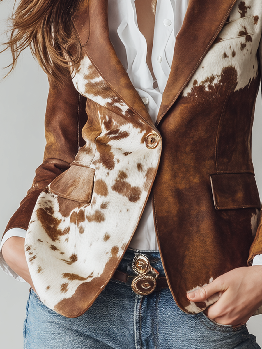 Ágata | Blazer Vintage Estampado de Vaca Sostenible