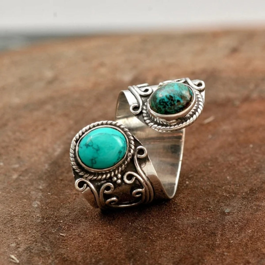 Anillo en espiral de plata turquesa vintage
