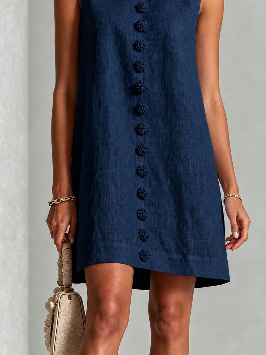 Lucía | Vestido Mini Floral Sin Mangas con Botones Azul Marino