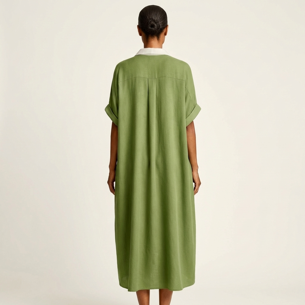 Clara | Vestido Camisero Largo con Cuello a Contraste