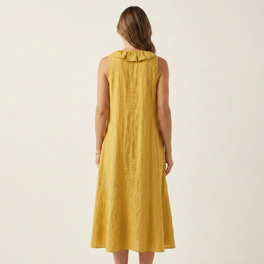 Victoria | Vestido Largo de Lino con Volante Frontal