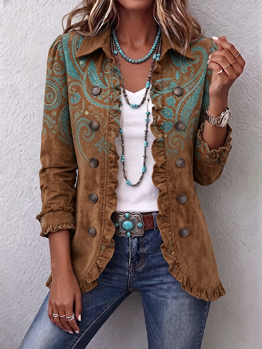 Celina | Chaqueta con Estampado de Cachemira y Volantes