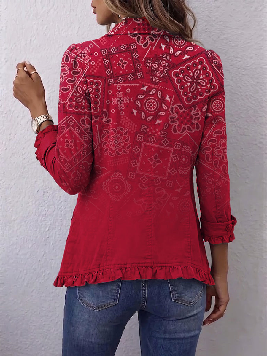 Sabrina | Chaqueta con Estampado de Cachemira Degradado y Volantes