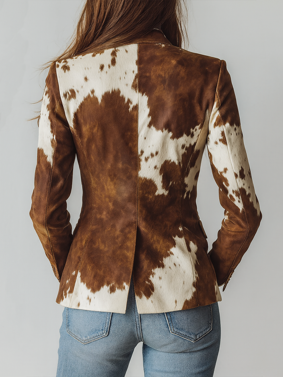 Ágata | Blazer Vintage Estampado de Vaca Sostenible