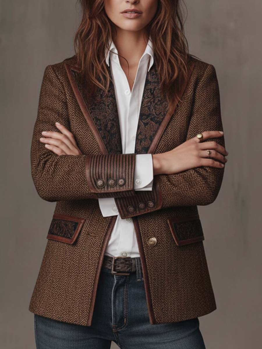 Gisela | Blazer de Paneles con Estampado de Espiga