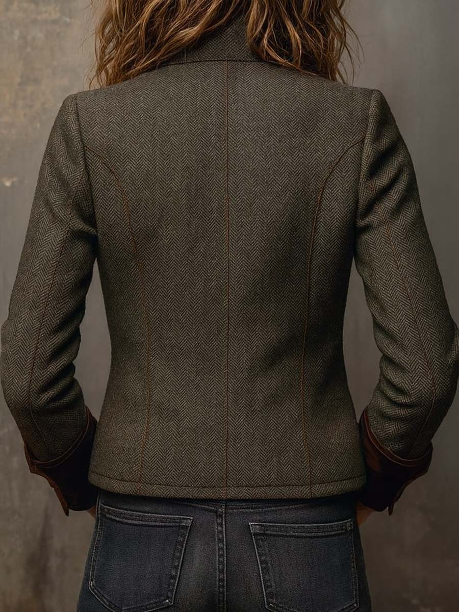 Paula | Blazer Vintage de Espiga con Detalles en Contraste