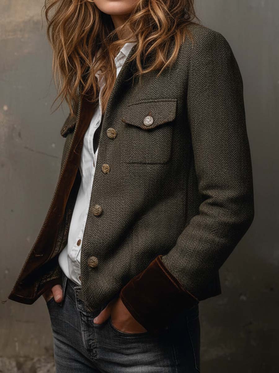 Paula | Blazer Vintage de Espiga con Detalles en Contraste