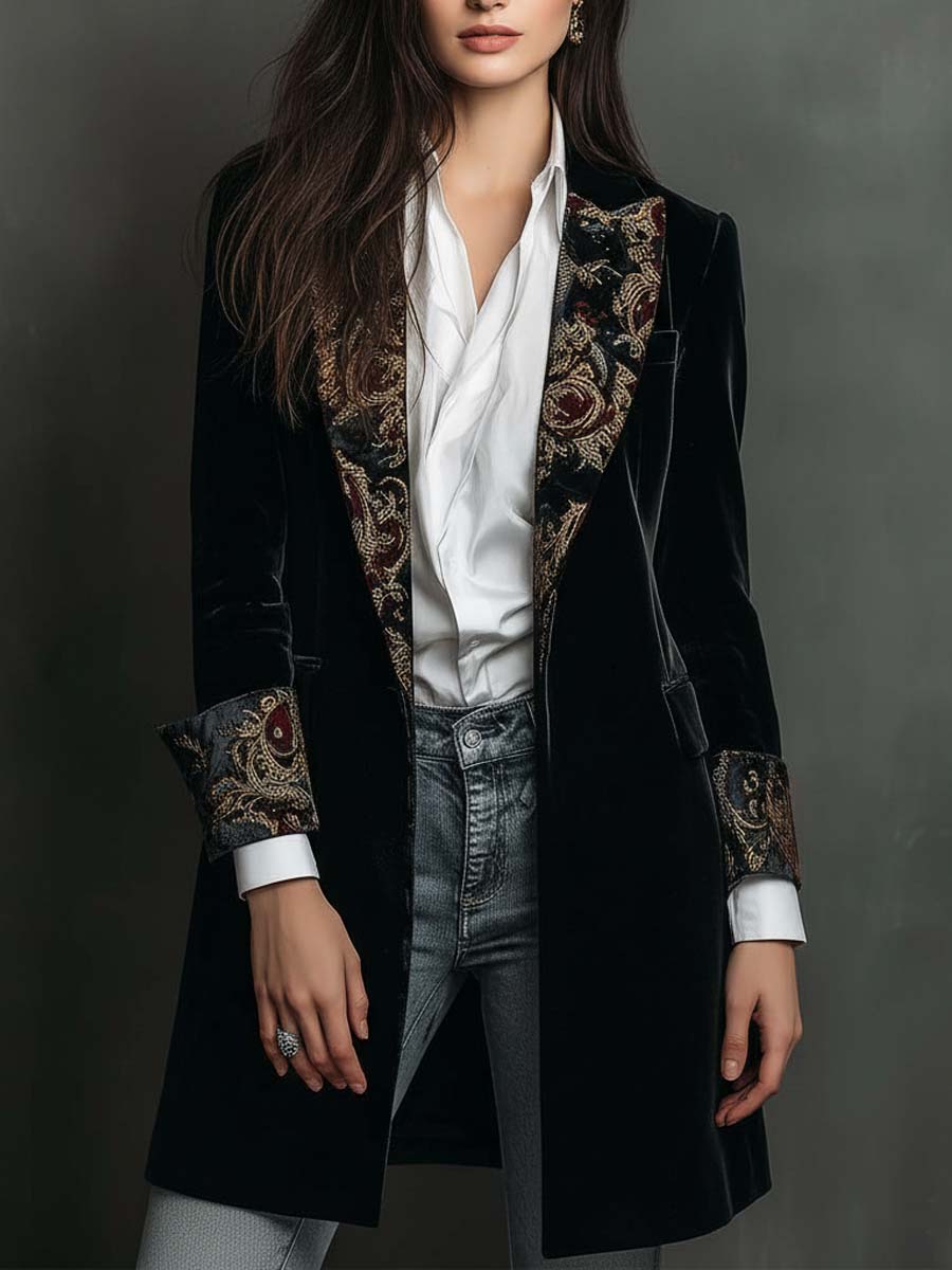 Leontina | Blazer Entallado con Estampado Barroco Negro