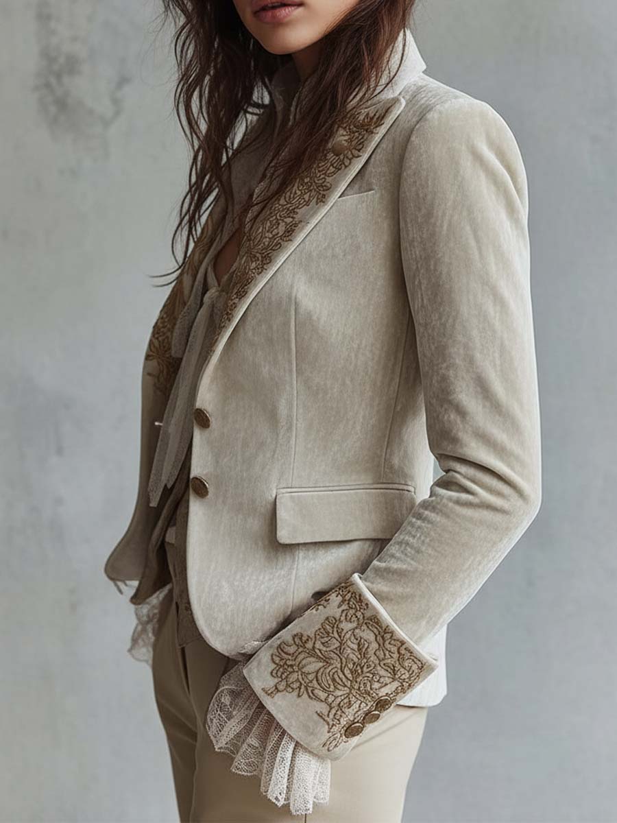 Carla | Blazer Marfil Bordado de Corte Sastre