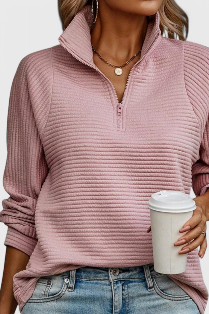 Elene | Jersey de Cuello en V con Cremallera y Manga Larga