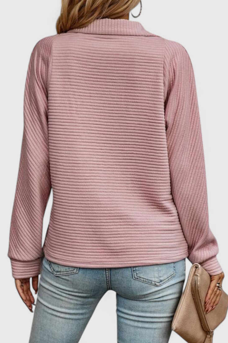 Elene | Jersey de Cuello en V con Cremallera y Manga Larga