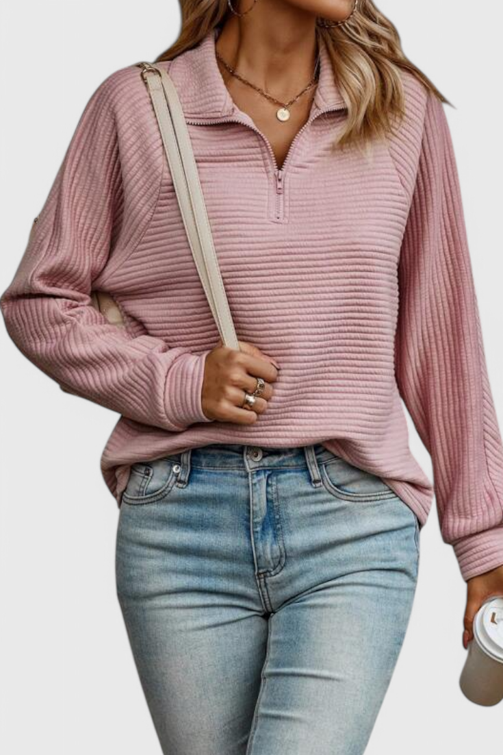 Elene | Jersey de Cuello en V con Cremallera y Manga Larga