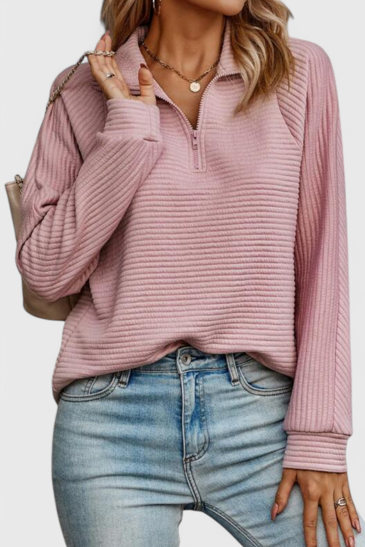 Elene | Jersey de Cuello en V con Cremallera y Manga Larga
