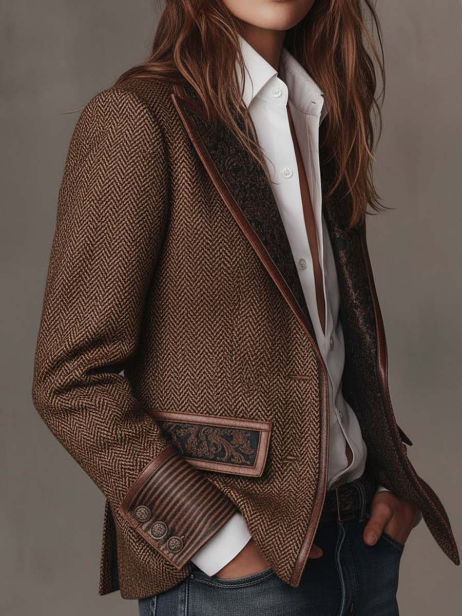 Gisela | Blazer de Paneles con Estampado de Espiga
