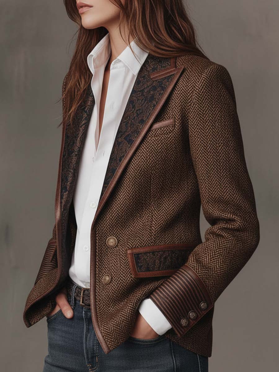 Gisela | Blazer de Paneles con Estampado de Espiga