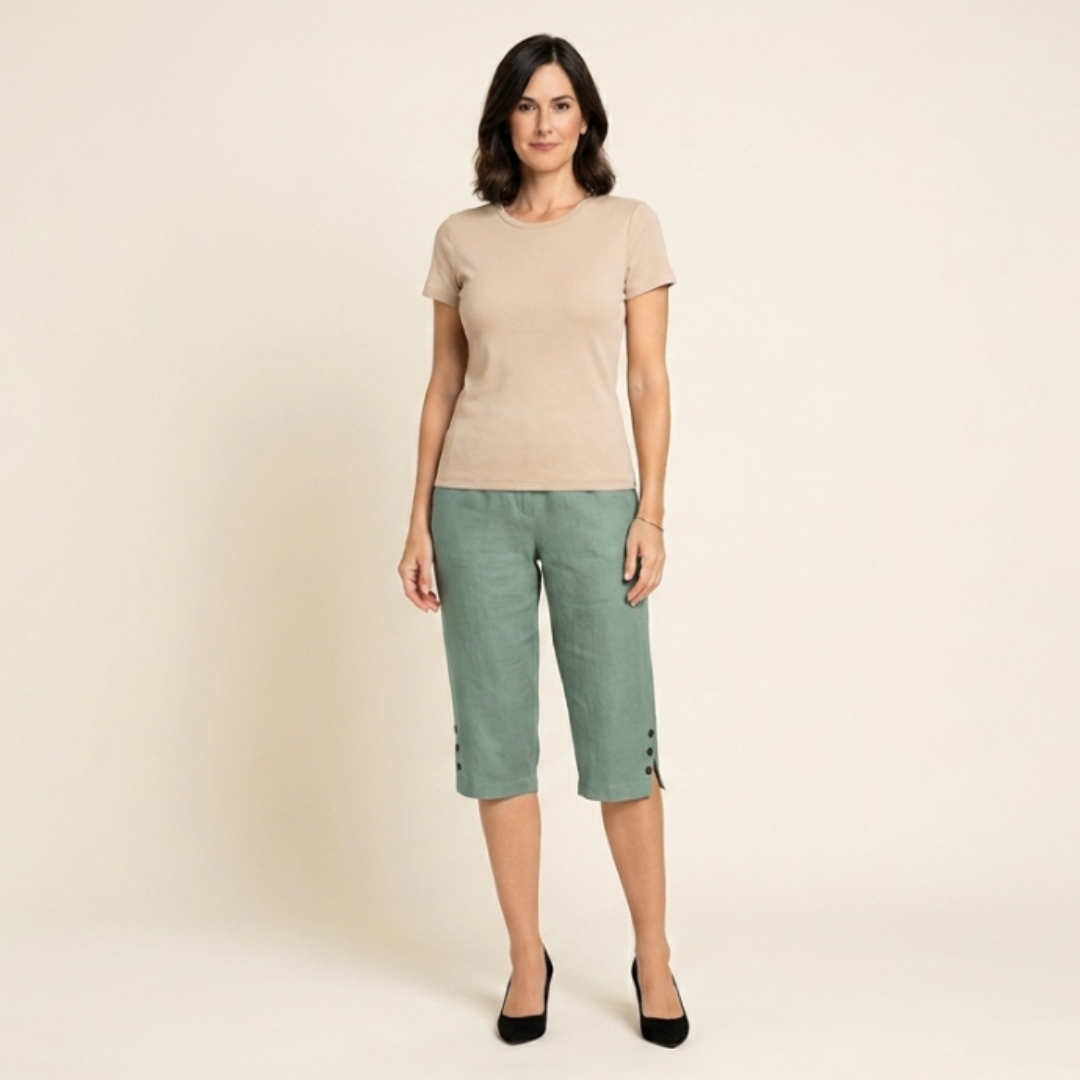 Lorena - Pantalón capri liso con bolsillos laterales