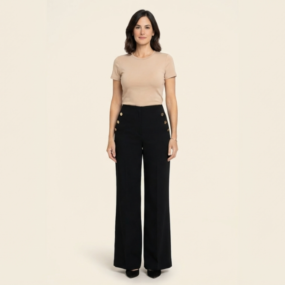 Mónica- Pantalón elástico de tiro alto y botones dorados