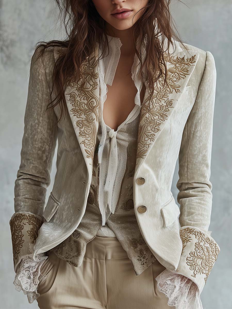 Carla | Blazer Marfil Bordado de Corte Sastre