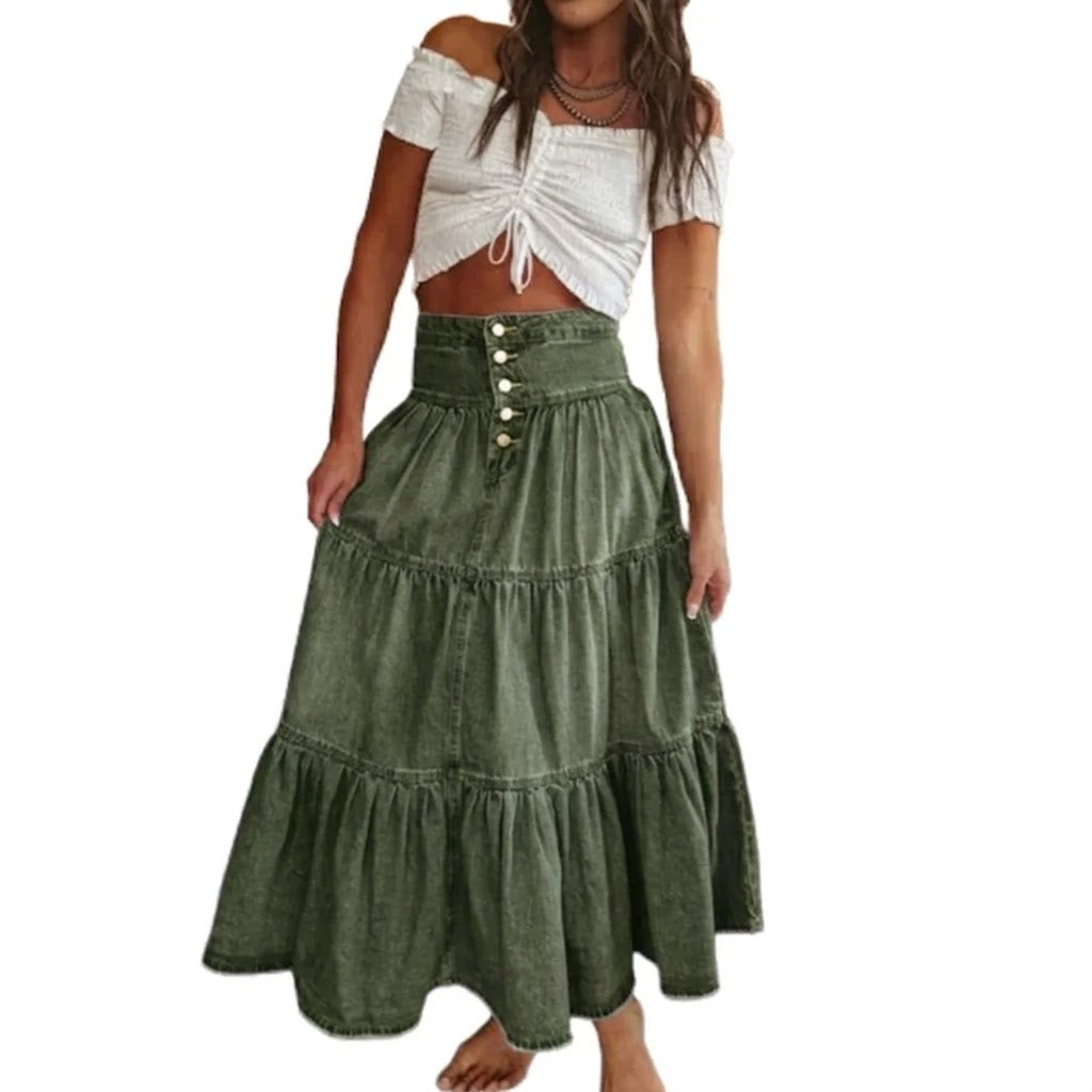 Elena - Falda vaquera con botones y estilo vintage
