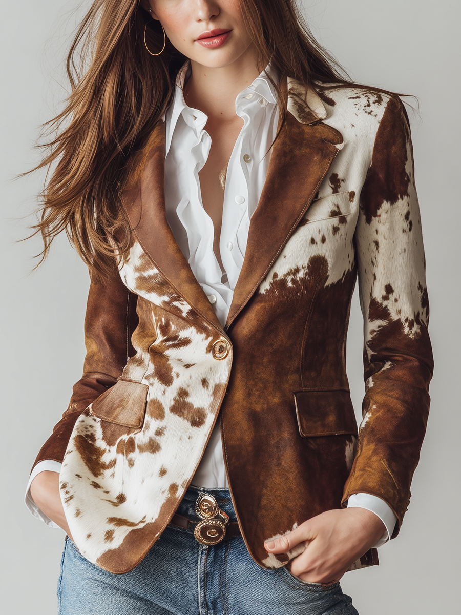 Ágata | Blazer Vintage Estampado de Vaca Sostenible