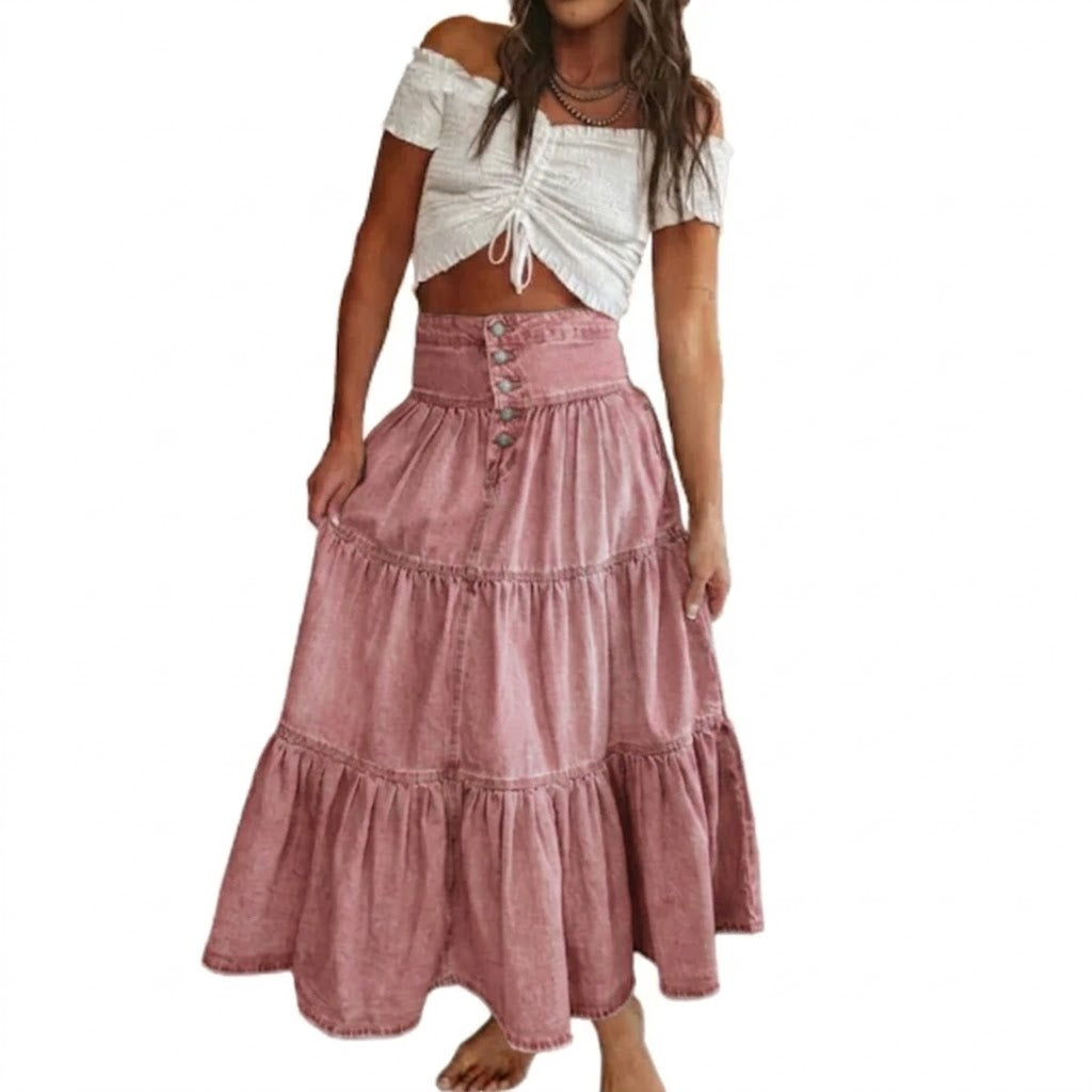 Elena - Falda vaquera con botones y estilo vintage
