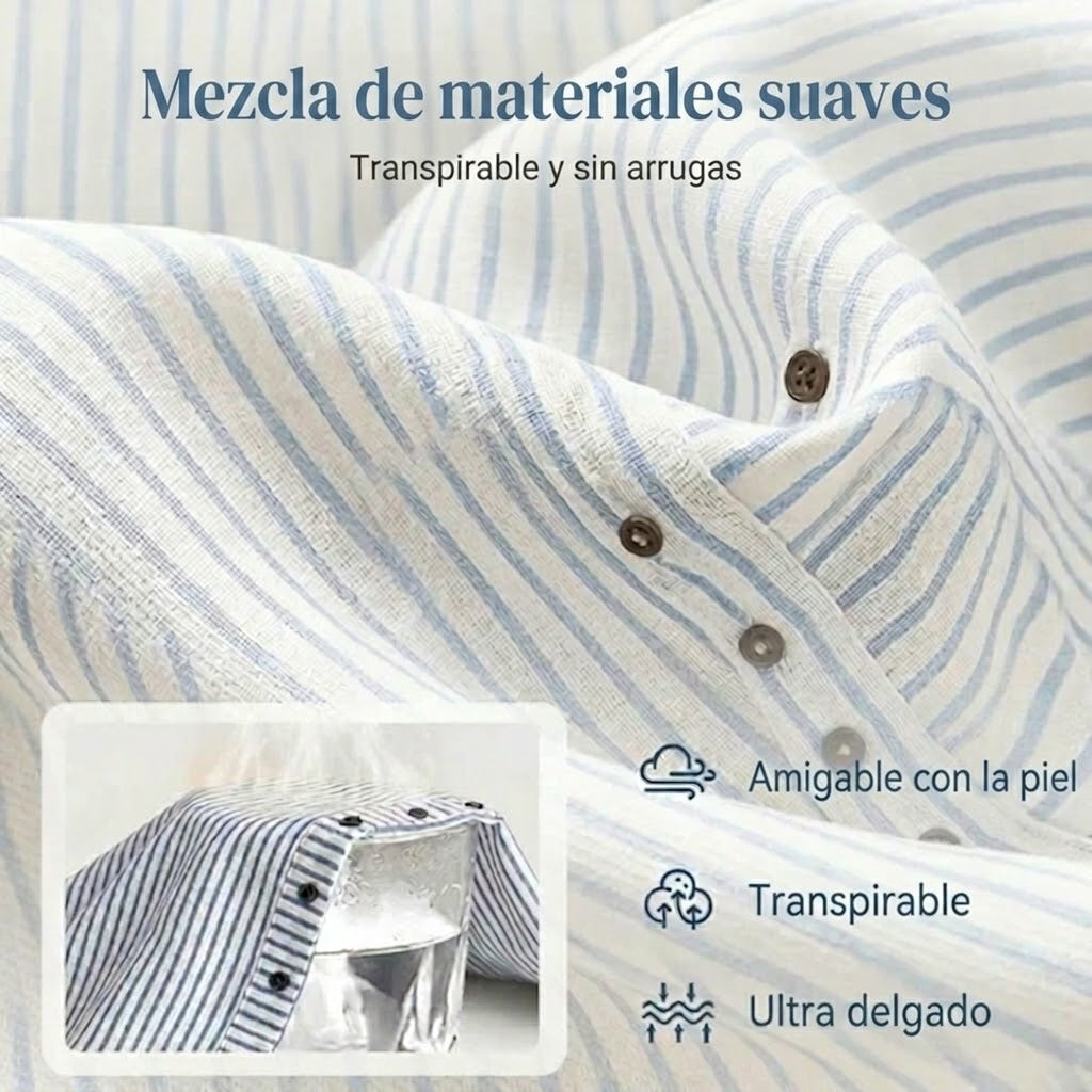 Salma - Pantalón recto de rayas con botones laterales