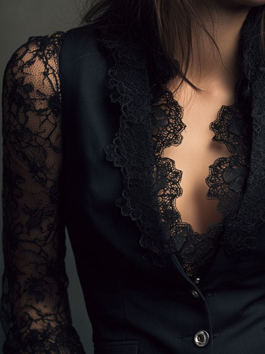 Noemí | Blazer Negro con Mangas Semitransparentes
