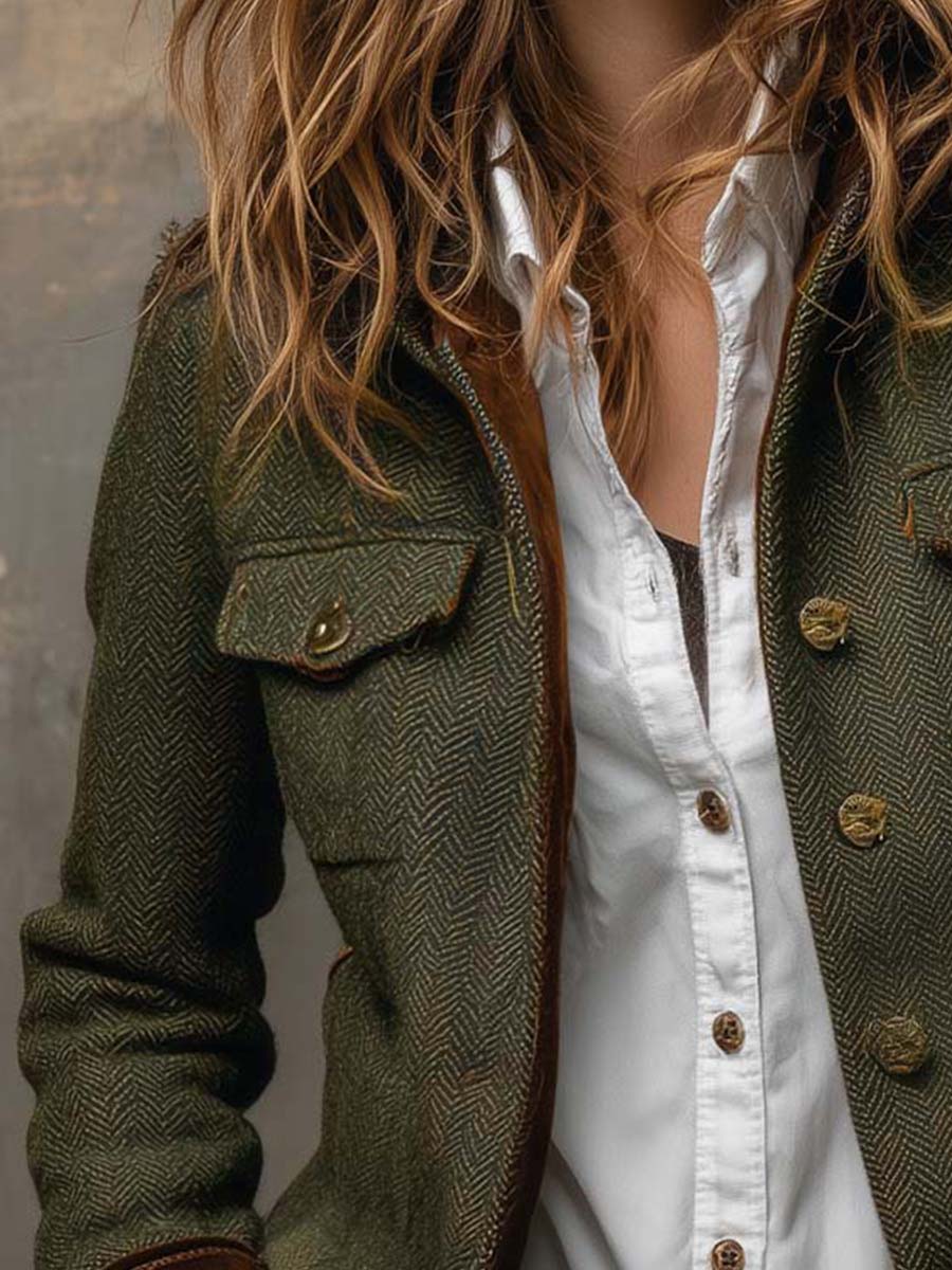 Paula | Blazer Vintage de Espiga con Detalles en Contraste