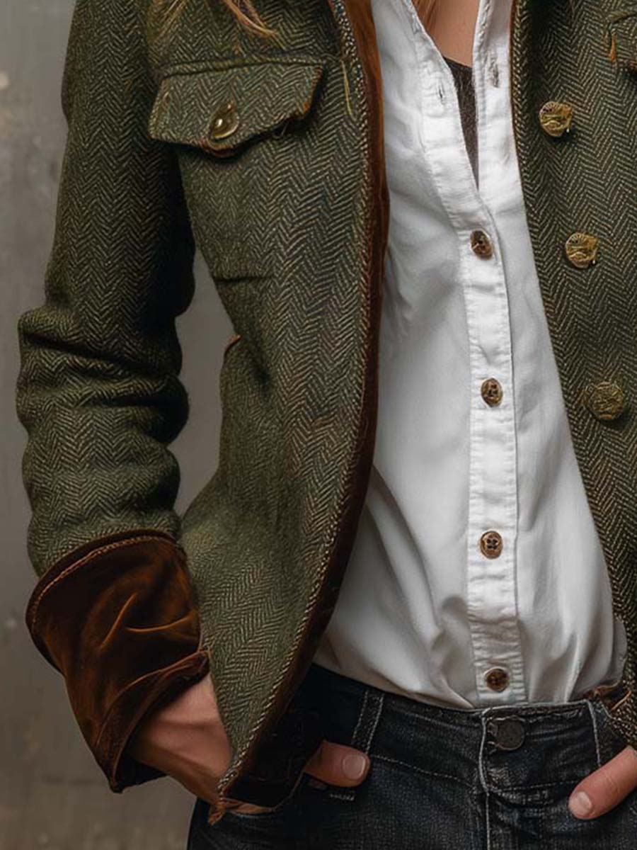 Paula | Blazer Vintage de Espiga con Detalles en Contraste