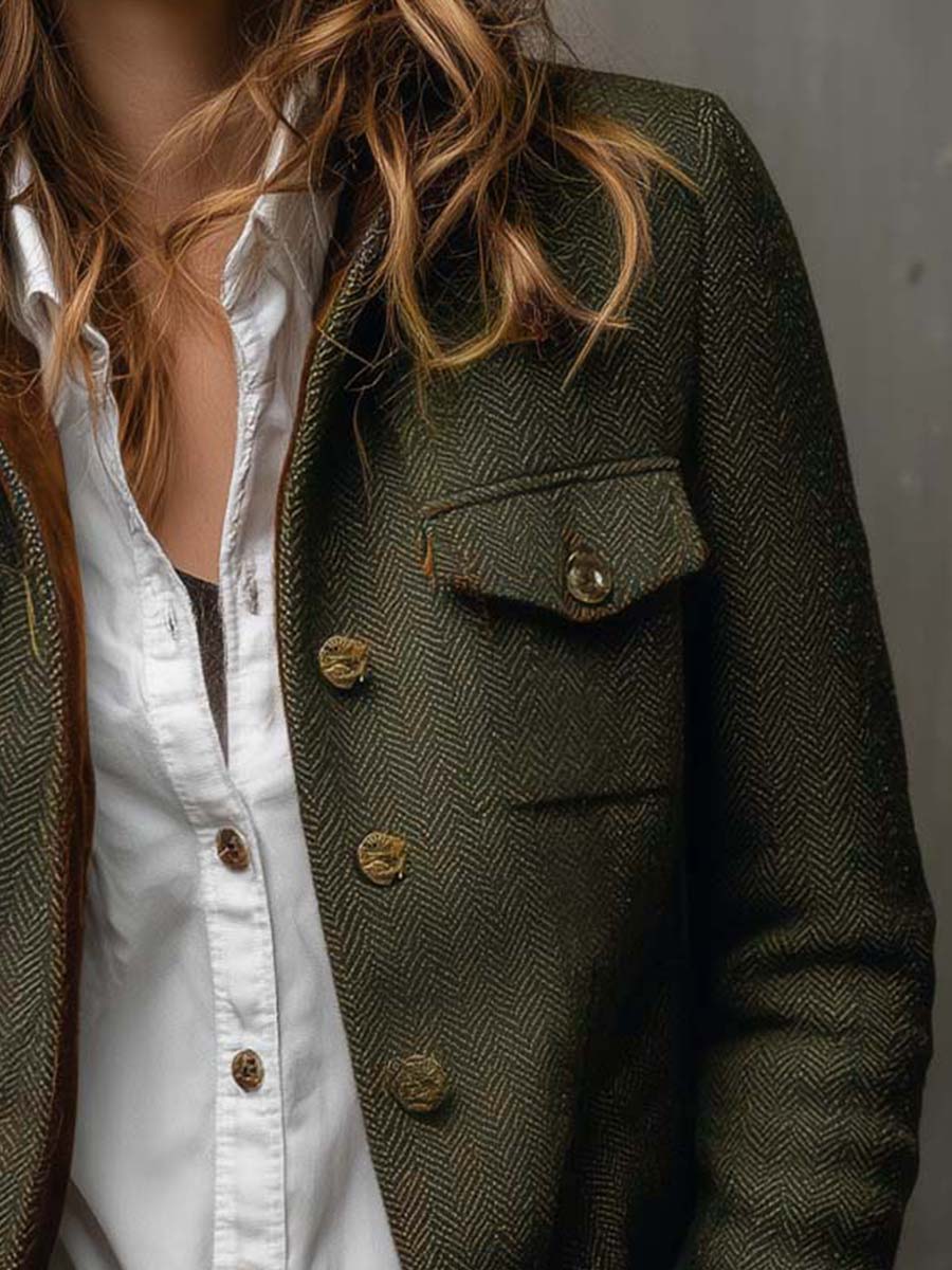 Paula | Blazer Vintage de Espiga con Detalles en Contraste