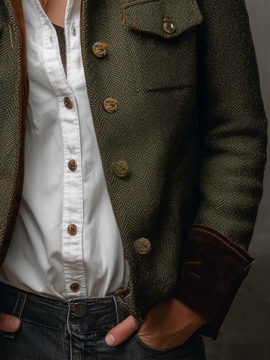 Paula | Blazer Vintage de Espiga con Detalles en Contraste