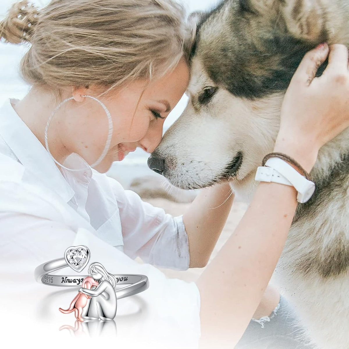 Elisa - Anillo con ícono de perro (Rosa)