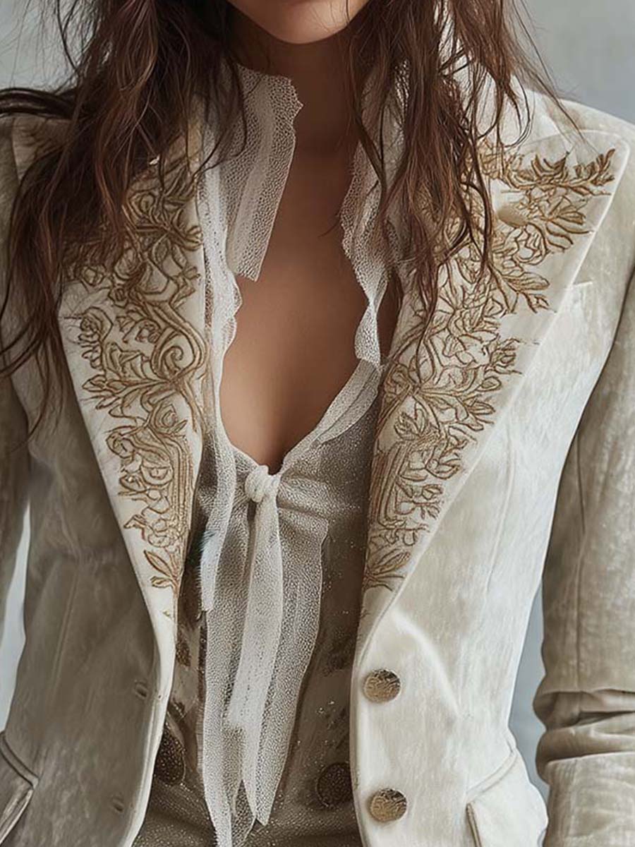 Carla | Blazer Marfil Bordado de Corte Sastre