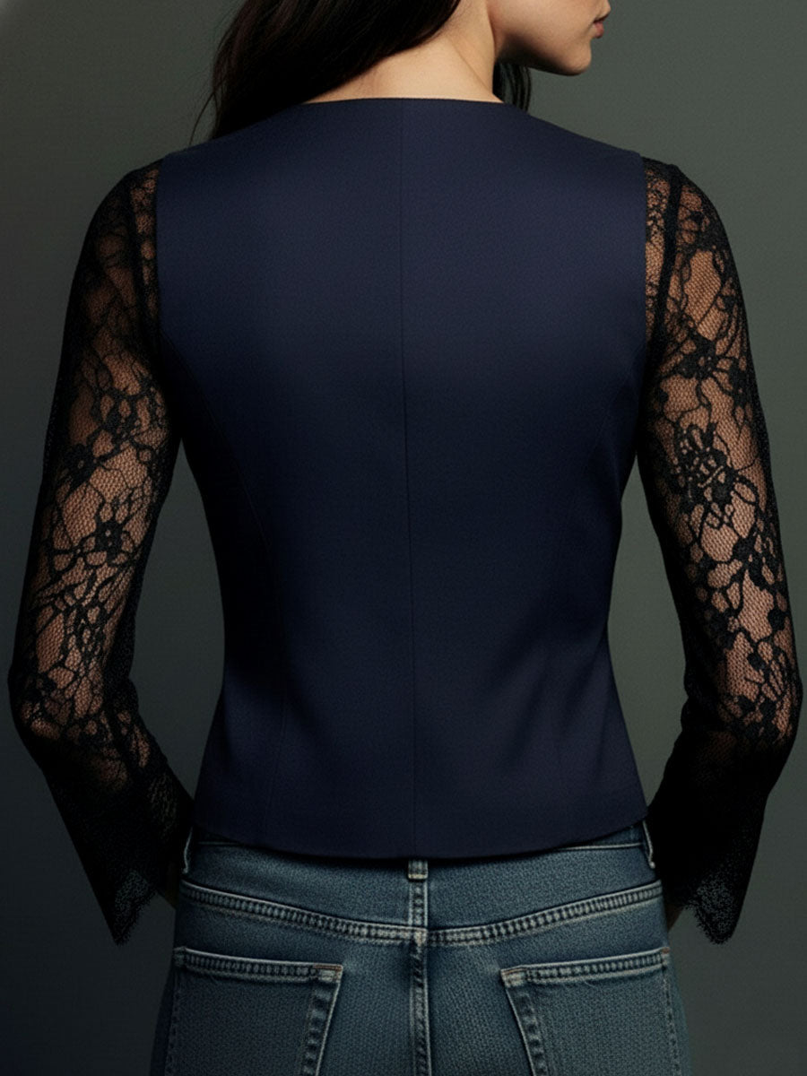 Noemí | Blazer Negro con Mangas Semitransparentes