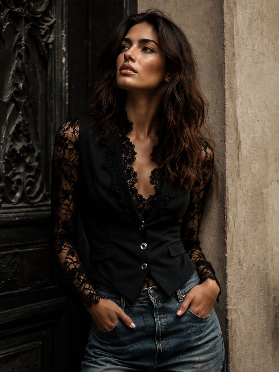 Noemí | Blazer Negro con Mangas Semitransparentes