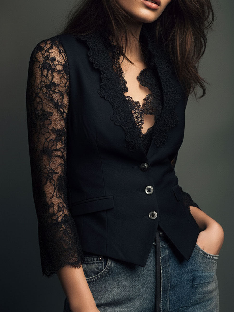 Noemí | Blazer Negro con Mangas Semitransparentes