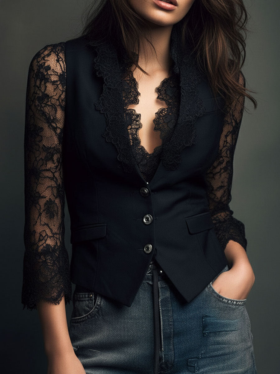 Noemí | Blazer Negro con Mangas Semitransparentes