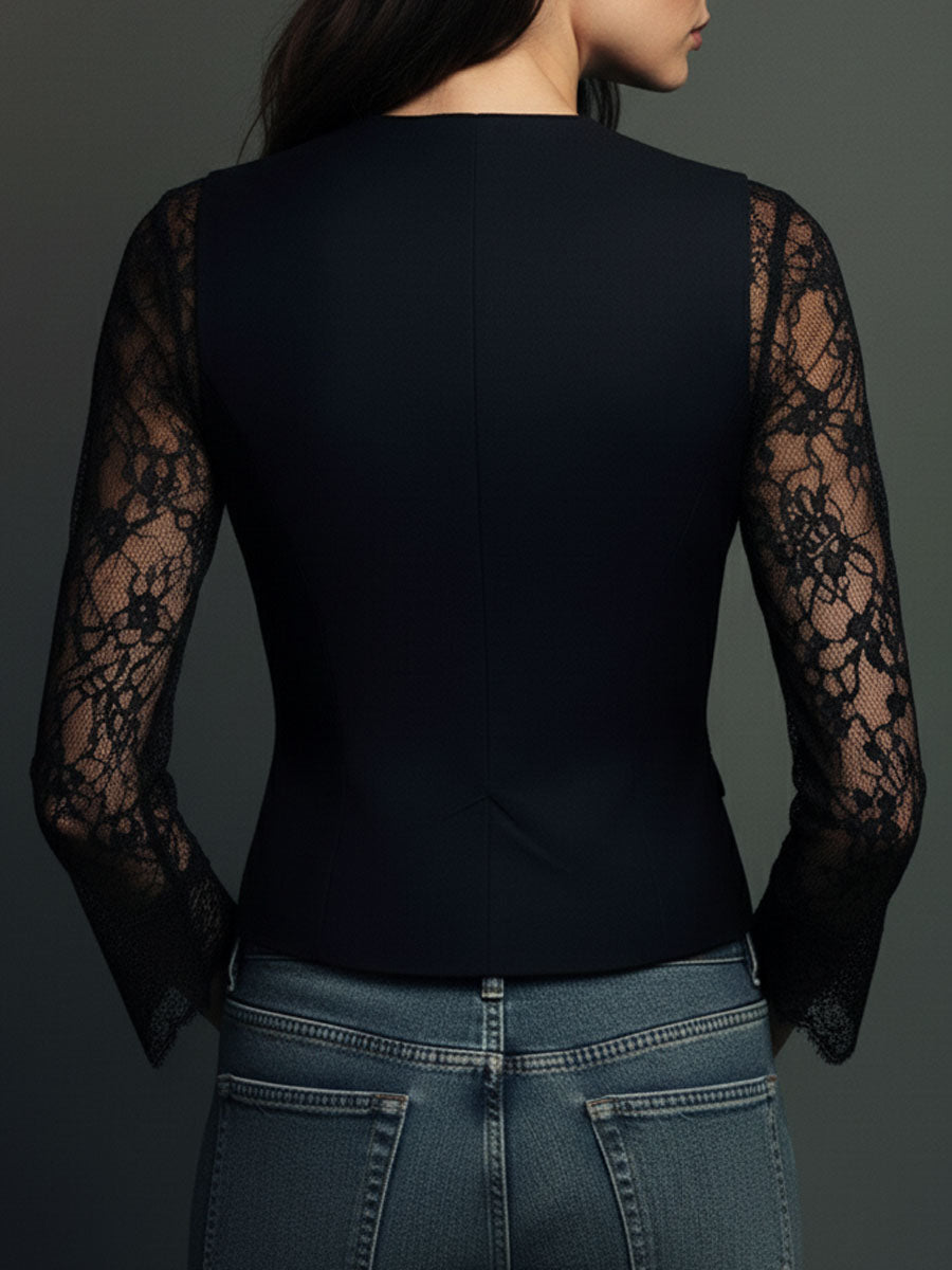 Noemí | Blazer Negro con Mangas Semitransparentes