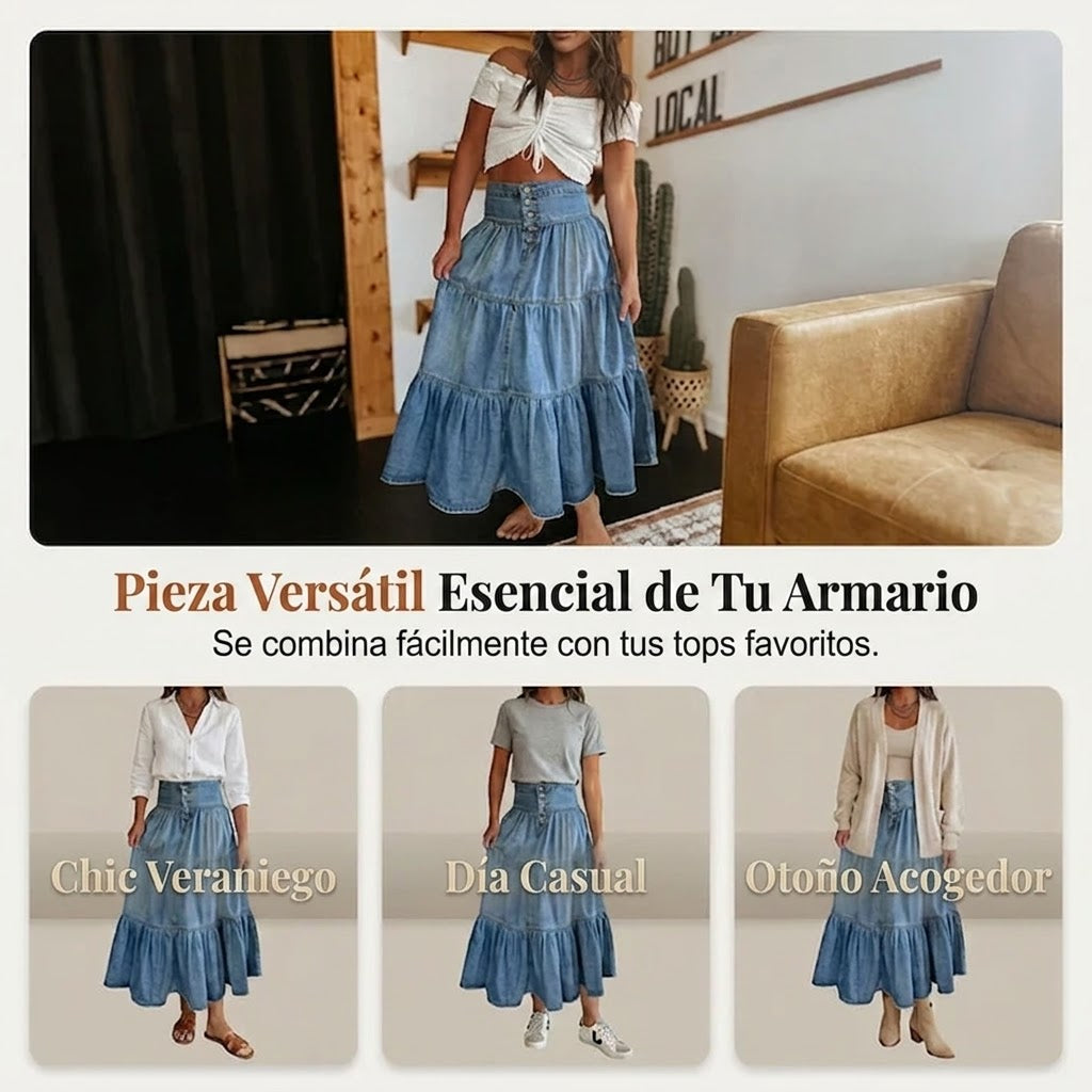 Elena - Falda vaquera con botones y estilo vintage