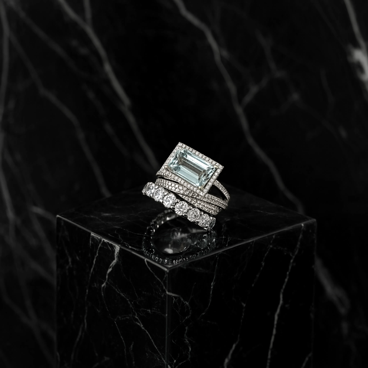 Conjunto vintage de anillos de plata con turquesa de vidrio