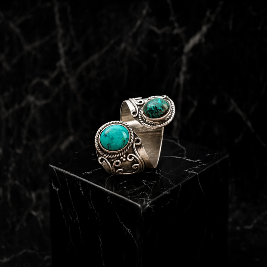 Anillo en espiral de plata turquesa vintage