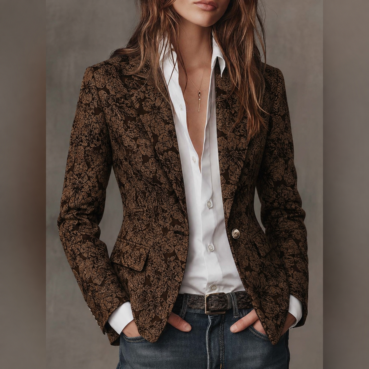 Estela | Blazer Entallado de Jacquard con Estampado de Cachemira