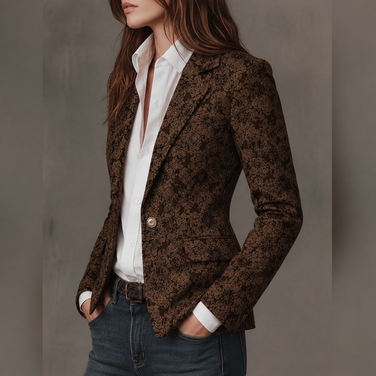 Estela | Blazer Entallado de Jacquard con Estampado de Cachemira