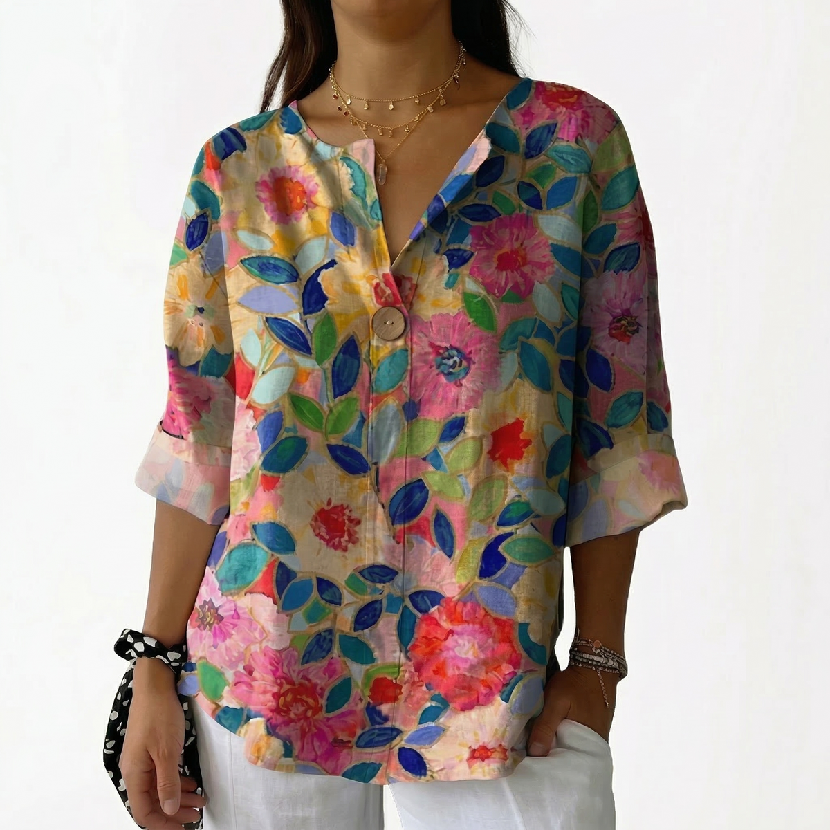 Gabriela | Blusa Floral Vibrante con Detalle de Botón