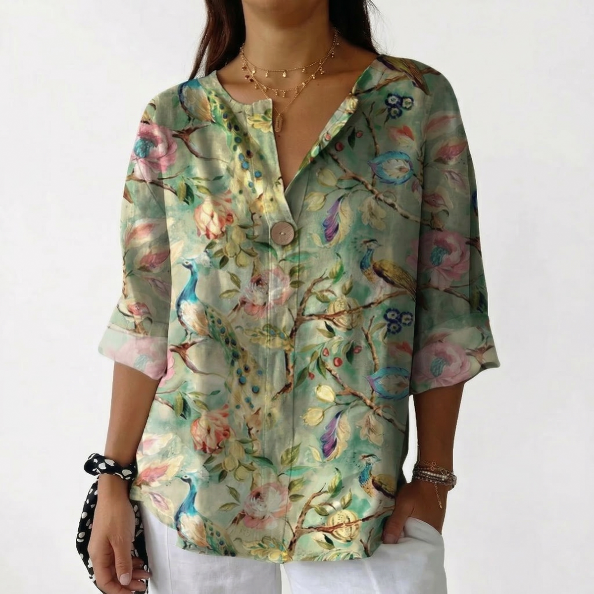 Gabriela | Blusa Floral Vibrante con Detalle de Botón