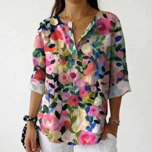 Gabriela | Blusa Floral Vibrante con Detalle de Botón
