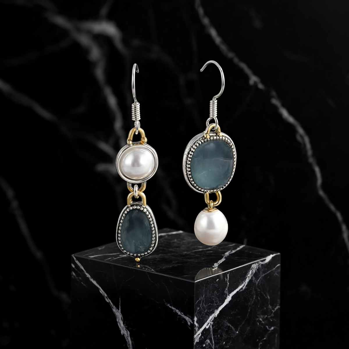 Pendientes Retro de Piedra Natural Azul