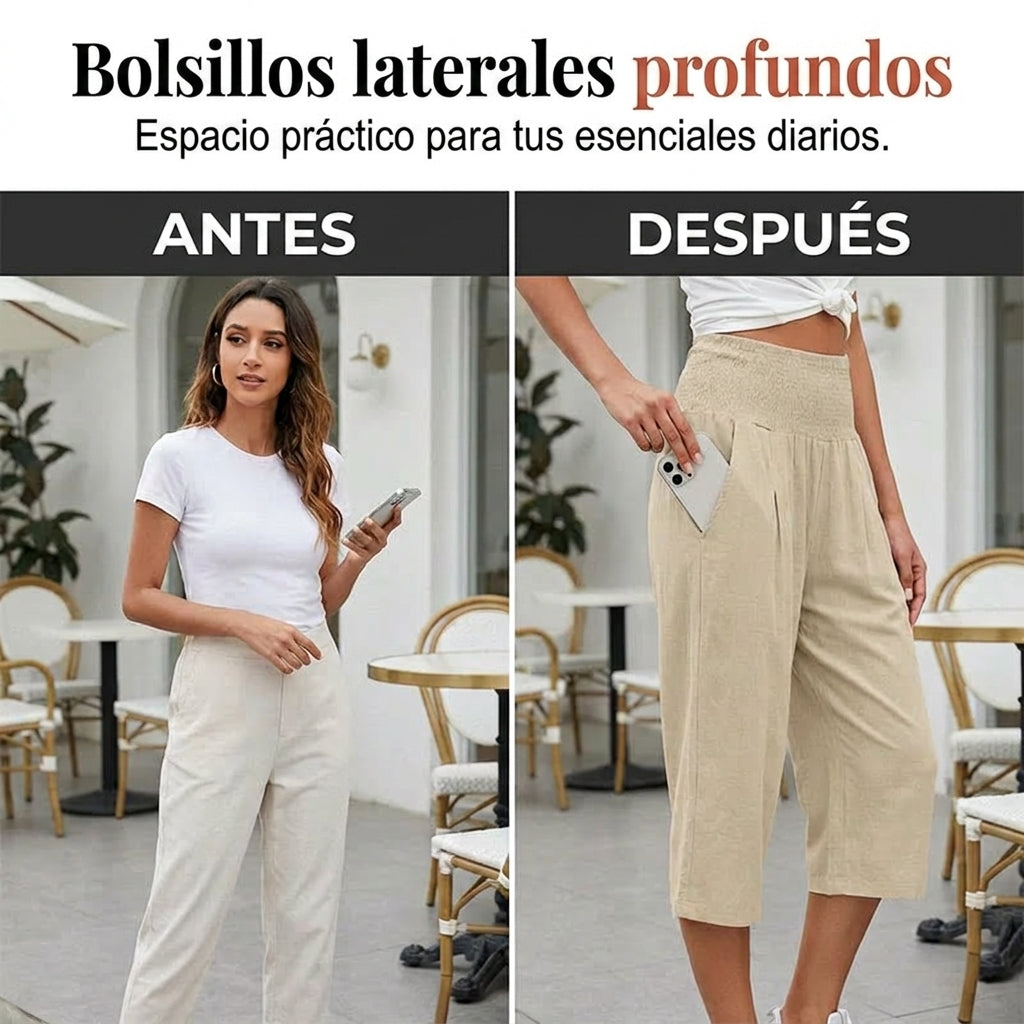 Abril - Pantalones capri ligeros con cintura elástica
