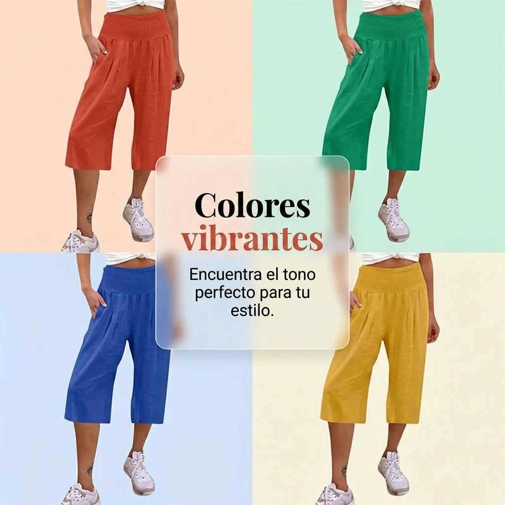 Abril - Pantalones capri ligeros con cintura elástica