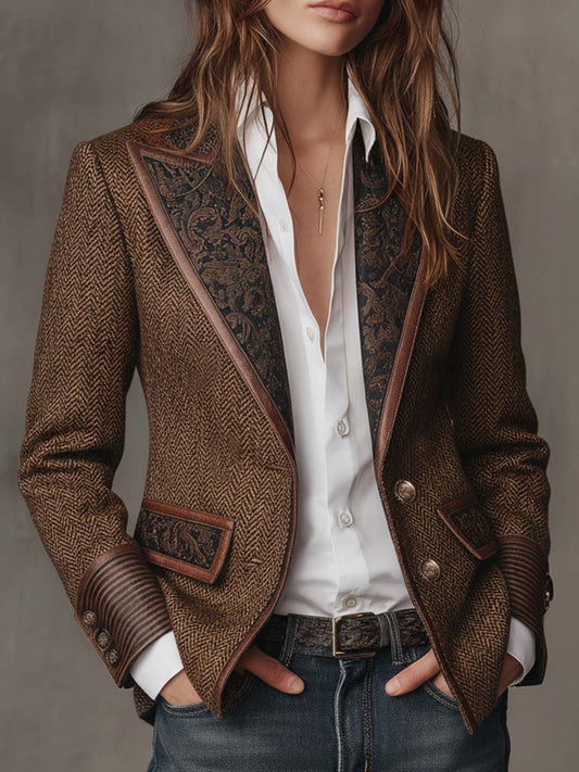 Gisela | Blazer de Paneles con Estampado de Espiga